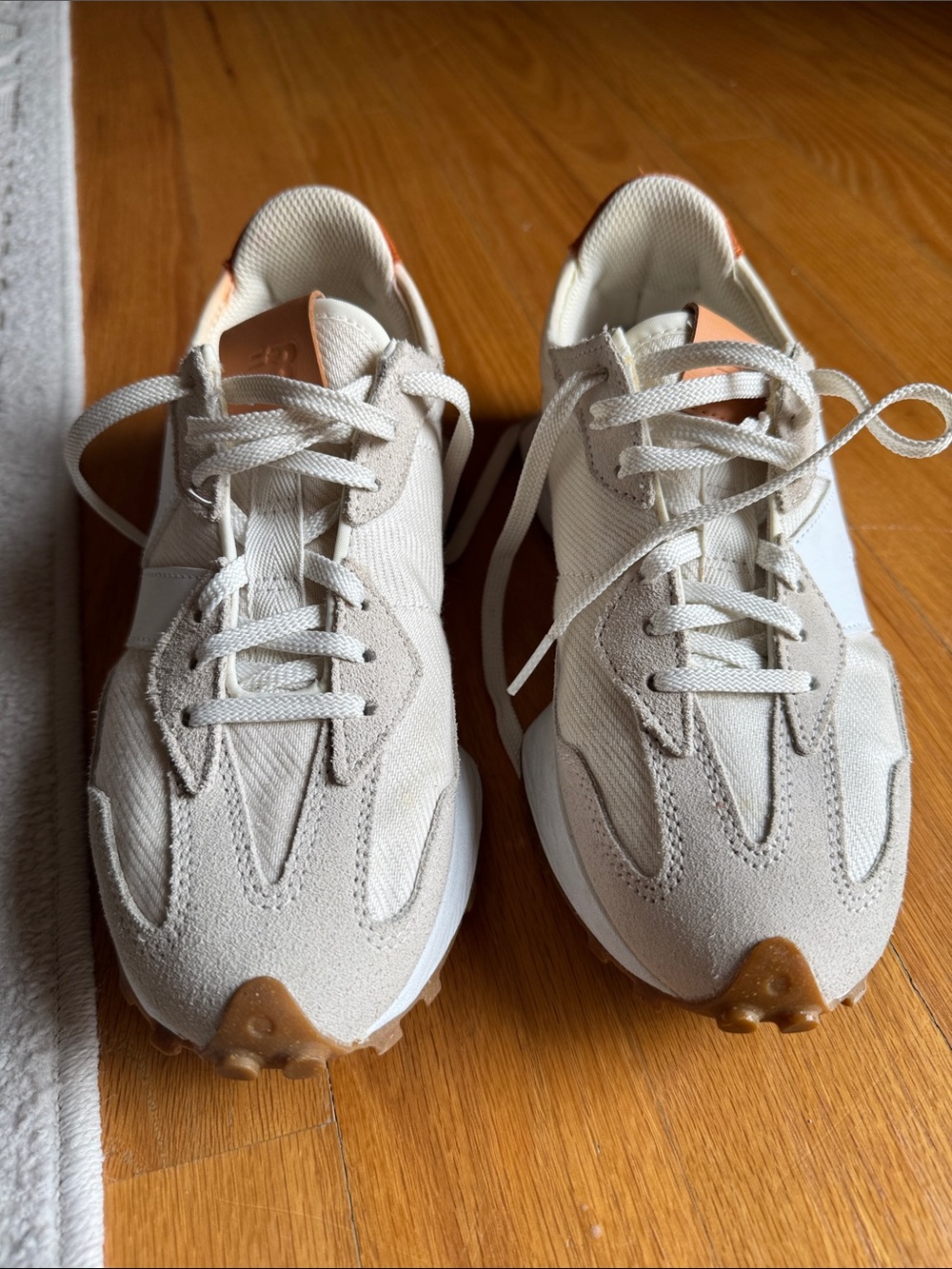 New Balance Neutral Beige and Rust Accent Sneakers